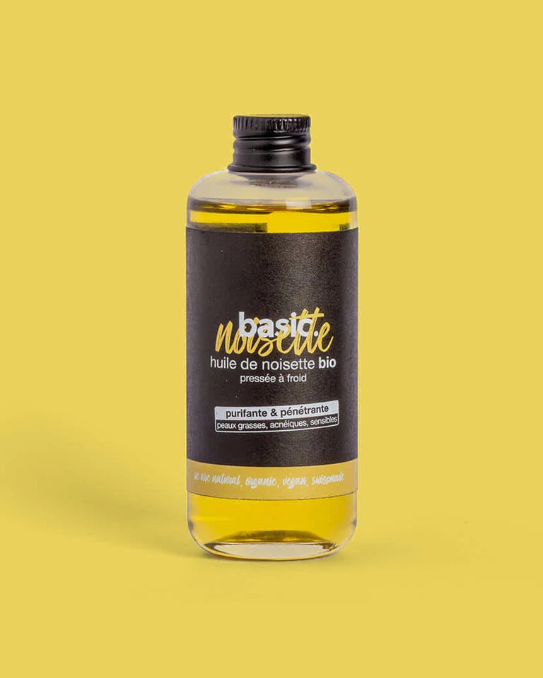 Bottle of organic hazelnut oil basic.