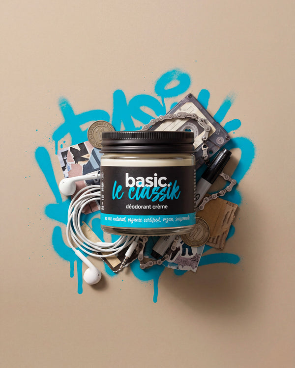 basic. natural deodorant balm in a recyclable glass jar
