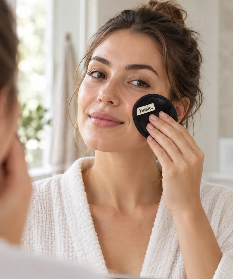 Illustration der Make-up-Entfernungsgeste mit dem schwarzen Samttuch